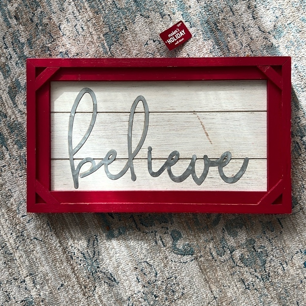 Believe Farm House Distressed Wood Sign New With Tags